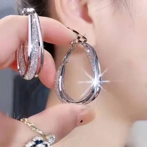 Fashion Needle- Woven Mesh Oval Hoop Earrings for Women Brid
