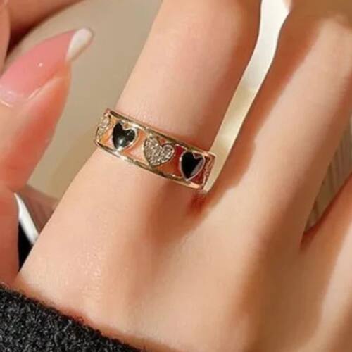 Vintage Love Heart Ring, Adjustable Opening Wedding Band for