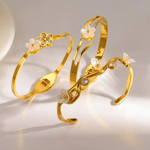 Stainless Steel Bracelets for Women 18K Gold Color Sweet Flo