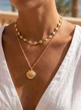 Bohemia Gold Plated Double Layer Shell Necklace for Women St