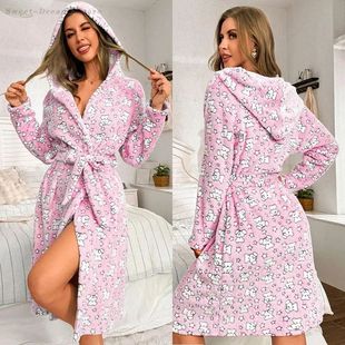 Thickened Autumn Winter Bathrobe Sleep Robe Women Warm Flann