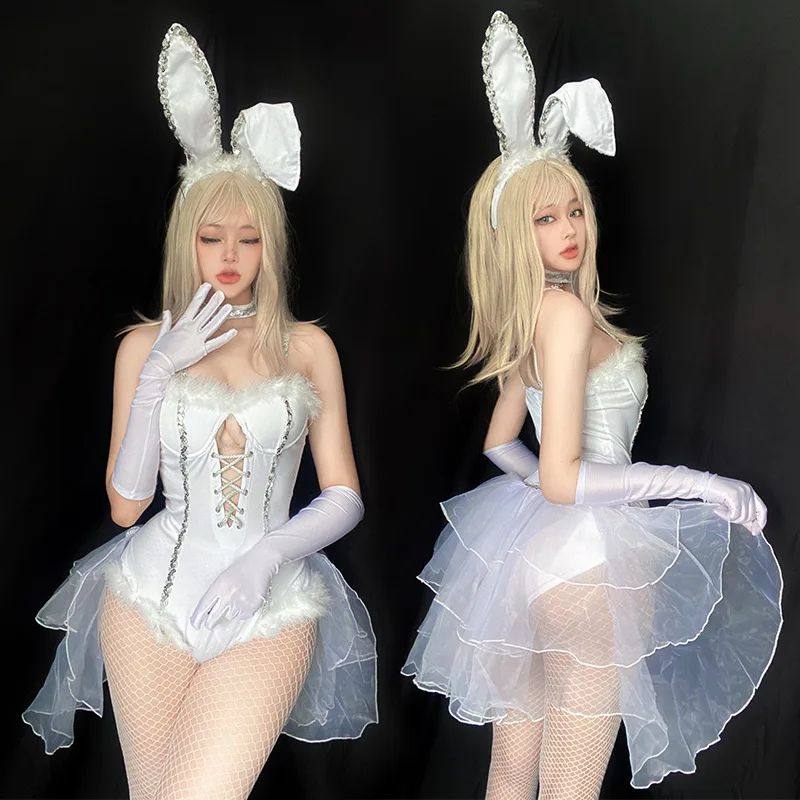 Sexy Rabbit Costume Cosplay White Bunny Girl Suspender Bodys