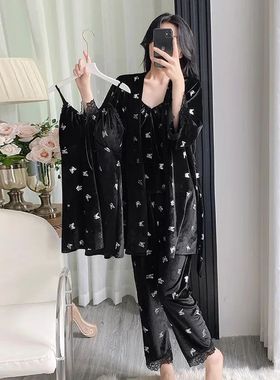 Sexy Lace Patchwork 4PCS Pajamas Set New Autumn Velvet Sleep