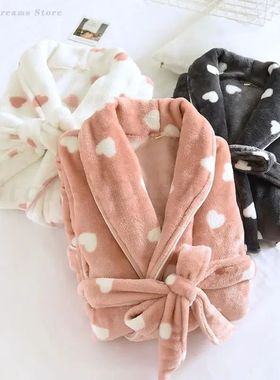 Autumn Winter Female Robe Thicken Flannel Bathrobe Kimono Sl