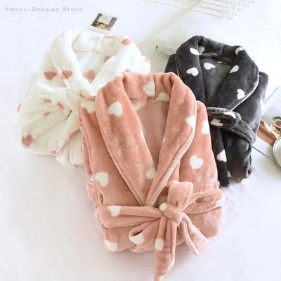 Autumn Winter Female Robe Thicken Flannel Bathrobe Kimono Sl