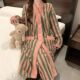 Flannel Long New Winter 2Pcs Stripe Pajamas Thicken Robe Set