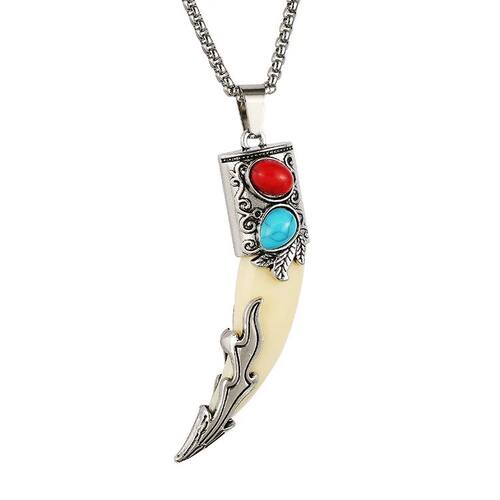 Vintage Ethnic Wolf Tooth Pendants Men Inlaid Retro Necklace