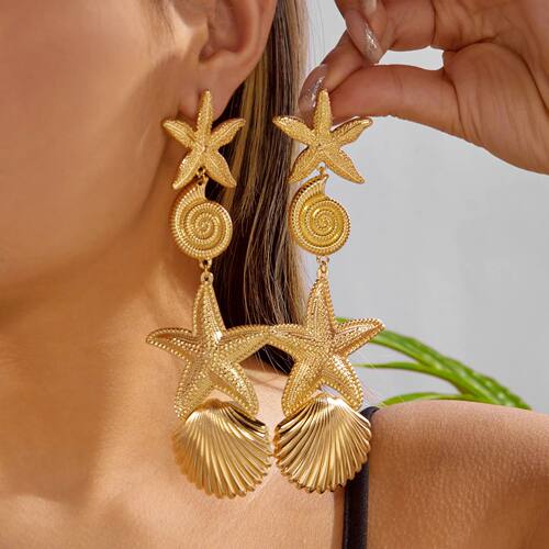 Vacation Style Starfish Shell Tassel Drop Earrings for Women