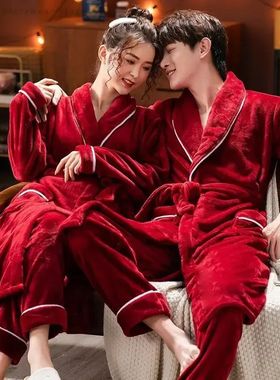 Couple's Flannel Pyjamas Suit Autumn Winter Sleepwear Women'