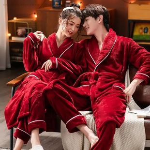 Couple's Flannel Pyjamas Suit Autumn Winter Sleepwear Women'