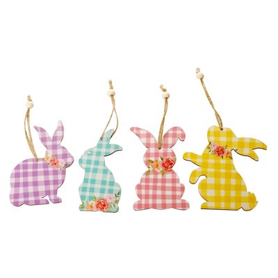 Easter Set Of Colorful Wooden Rabbit Ornaments Crafted For F