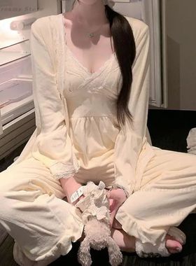 Velvet Female 3Pcs Robe Pajamas Set Autumn Winter Velour Fre