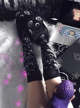 Vintage Dark Magic Star Moon Printed Socks Women Gothic Punk