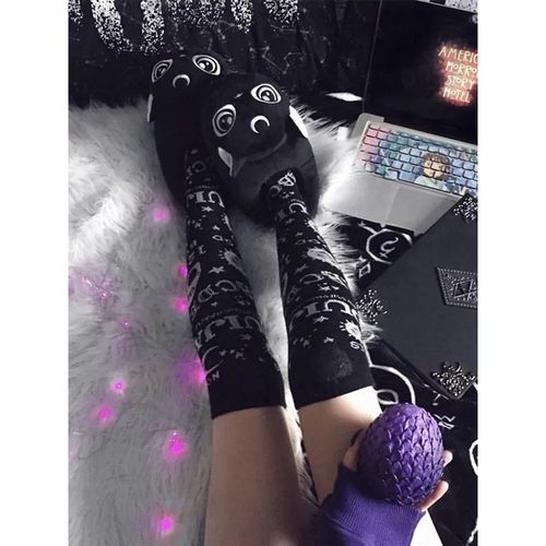 Vintage Dark Magic Star Moon Printed Socks Women Gothic Punk