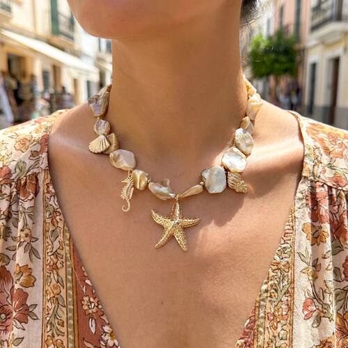 Bohemia Irregular Shell Beaded Necklace for Women Starfish C