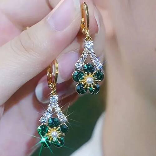 New Summer Luxury Green Crystal Flower Earrings for Women Fa