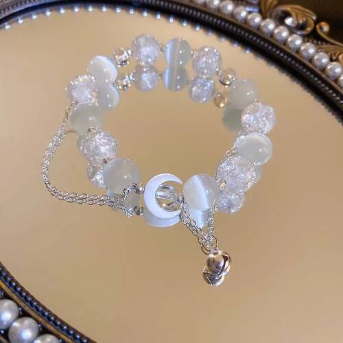 Fashion White Beads Moon Bracelet for Women Vintage Gradient