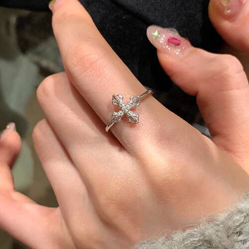 French Light Luxury Zircon Cross Rings for Women Rhinestone