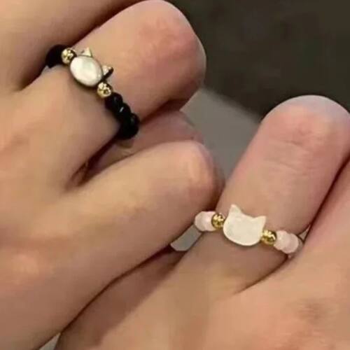 Couple Rings Set - Moonstone Obsidian Elastic Beaded Ring fo