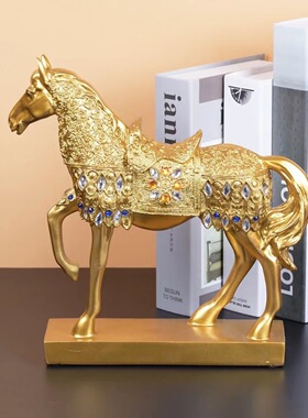 新中式办公室办公桌摆件马电视柜桌面小装饰品玄关家居金色国潮