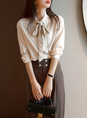 EchoColl长袖雪纺衫衬衫女春秋2020新款蝴蝶结气质减龄打底衫衬衣