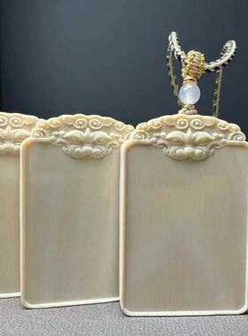 天然原色猛犸象牙满纹冰料平安无事牌吊坠精工中式461牙牌车挂