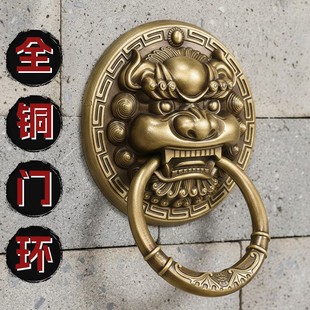 仿古纯铜兽头门环中式狮子头虎头拉手麒麟大门把手复古木门拉环
