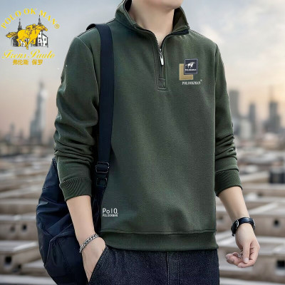 美国保罗长袖卫衣男士秋冬宽松立领拉链加绒上衣时尚休闲爆款套头
