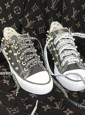 黑色38码低帮水桶钉帆布鞋大码男女休闲鞋柳丁鞋断码处理现货秒发