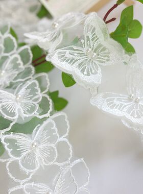 白色钉珠欧根纱双层蝴蝶布贴diy手缝衣服装饰补破洞贴蕾丝刺绣贴