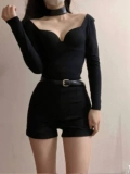 Черный сексуальный дизайнерский костюм, демисезонные шорты, леггинсы, штаны, высокая талия, тренд сезона, в корейском стиле, подходит для подростков, по фигуре, изысканный стиль