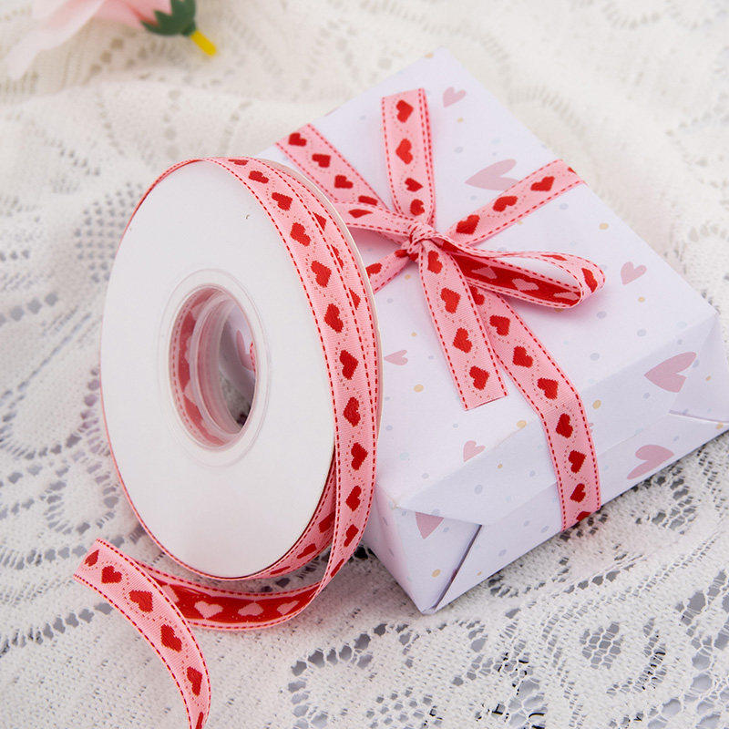 红色爱心刺绣缎带绸带春节新款丝带diy花束包装礼品蝴蝶结心形