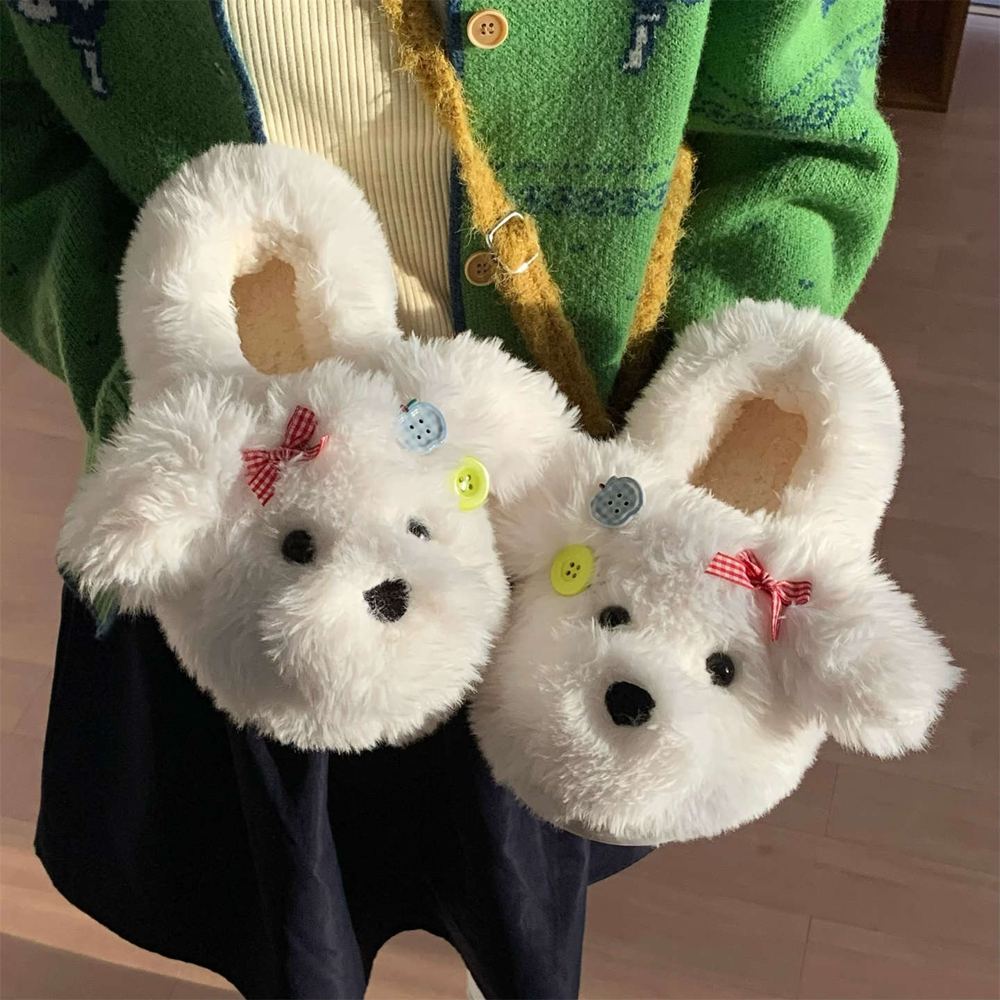 冬季新款可爱小狗泰迪棉拖鞋学生保暖舒适家居毛毛鞋女卧室月子鞋