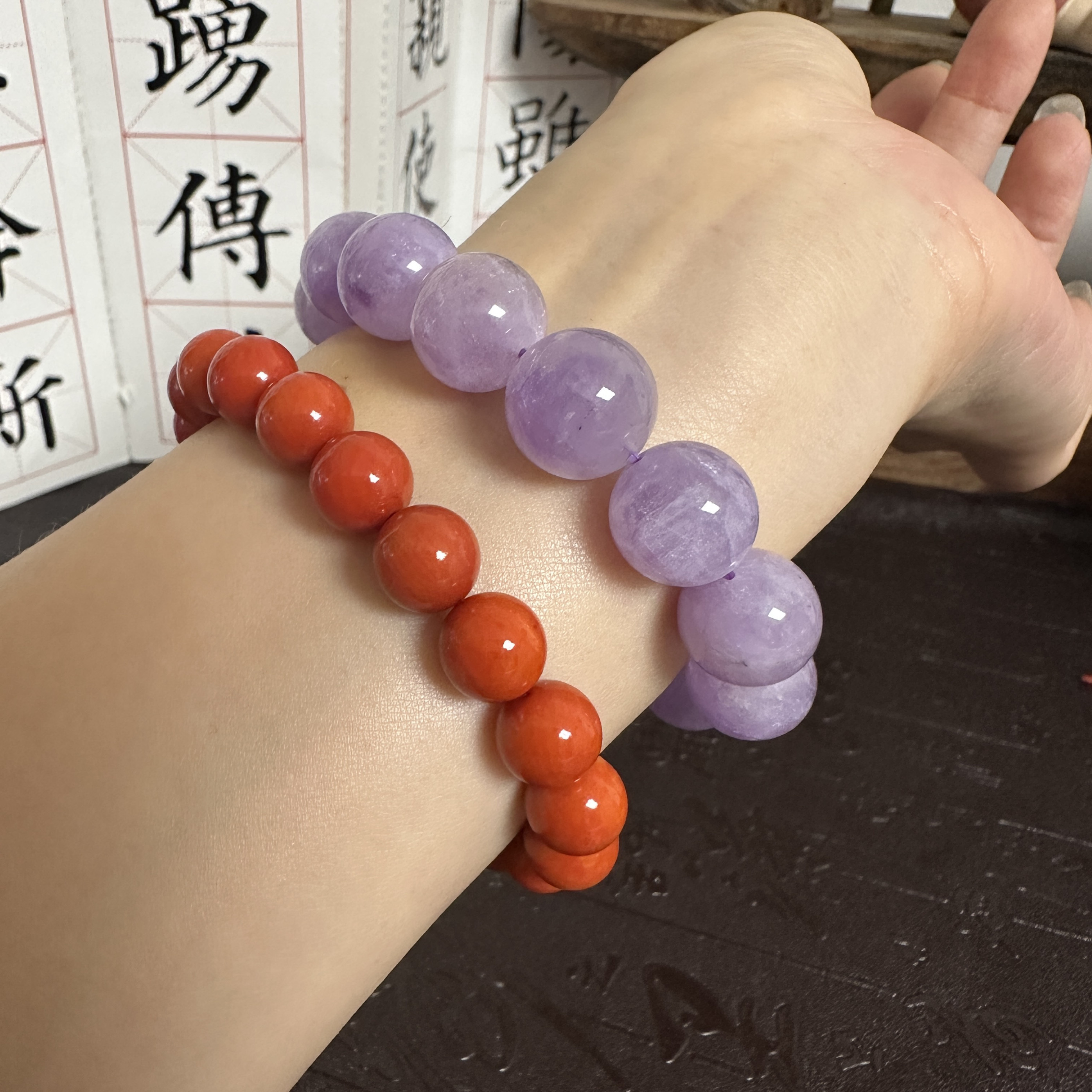 红色本命年开运手链天然紫水晶手串水晶手链女冰种紫珠子12mm