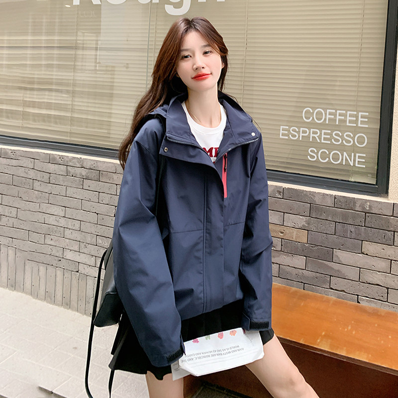 现货 韩版休闲冲锋衣连帽拼接外套2C139-9016-P150-K218图片