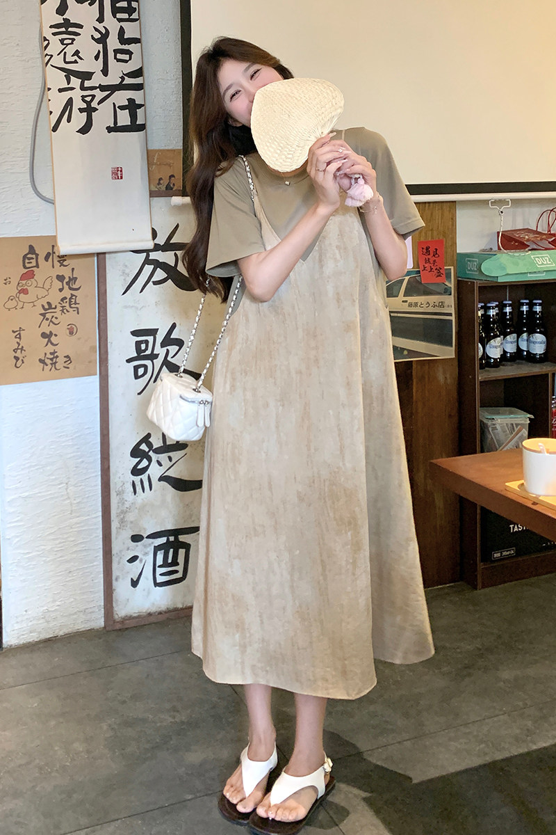减龄小个子拼色假两件连衣裙女夏季2025新款显瘦今年流行爆款裙子,女装连衣裙,2C139