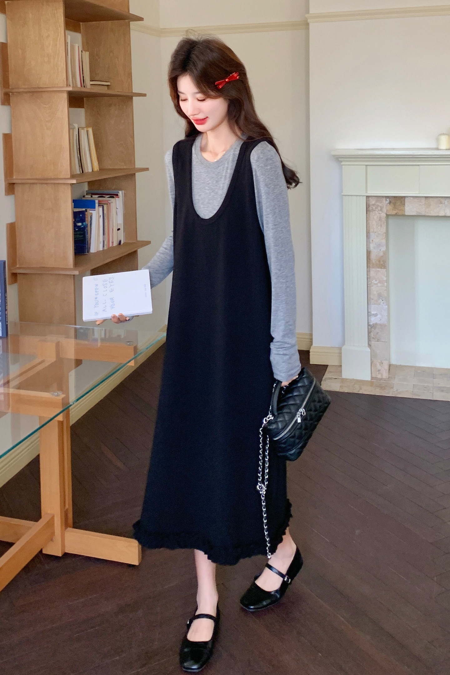 春新品木耳边背心连衣裙+打底衫两件套2C139-916-P175-K288,女装套装/套裙,2C139