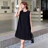 黑色波点无袖连衣裙女2025夏季新款高级感甜美宽松小个子a字裙潮，女装连衣裙，2C139