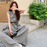 高级感通勤风穿搭灰色套装女夏2025超火好看无袖马甲阔腿裤两件套，女装套装/套裙，2C139