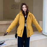 韩系黄色羽绒服女冬季2025新款韩系加厚工装风90白鸭绒冲锋衣外套，女装羽绒服，2C139