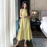 黄色无袖连衣裙女2025夏季新款韩系穿搭宽松显瘦休闲背心长裙，女装连衣裙，2C139