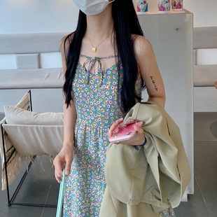 吊带碎花连衣裙女设计感小众系带气质宽松收腰显瘦长裙夏 陈漂亮