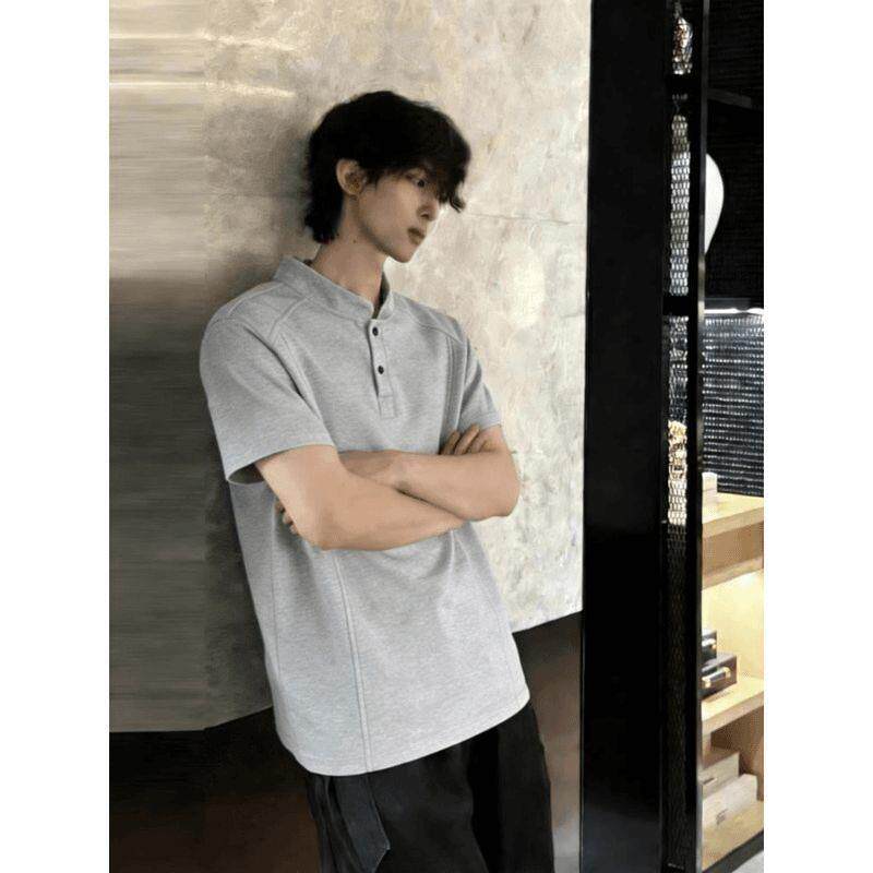 解构短袖T恤男夏季polo衫男款亨利领男士正肩男生衣服穿搭高级感