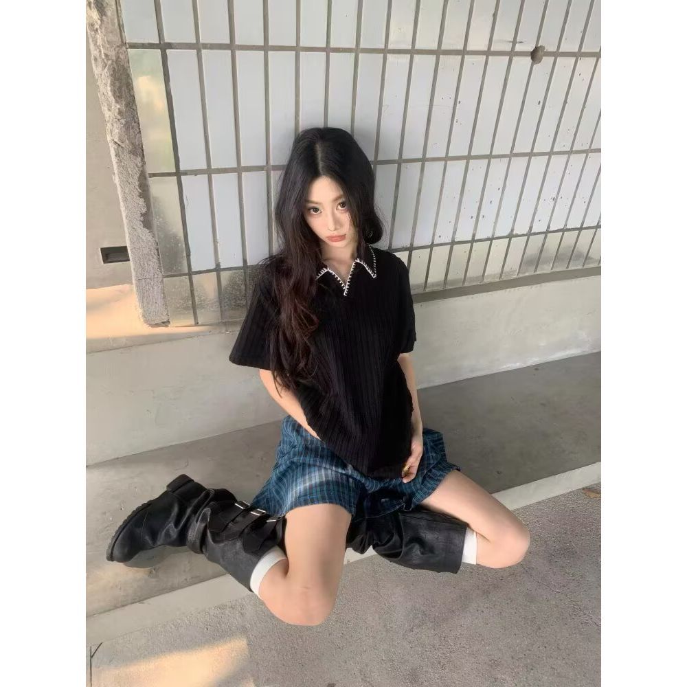 翻领短袖polo衫女潮牌夏季t恤韩版修身潮流2026新款百搭体恤上衣