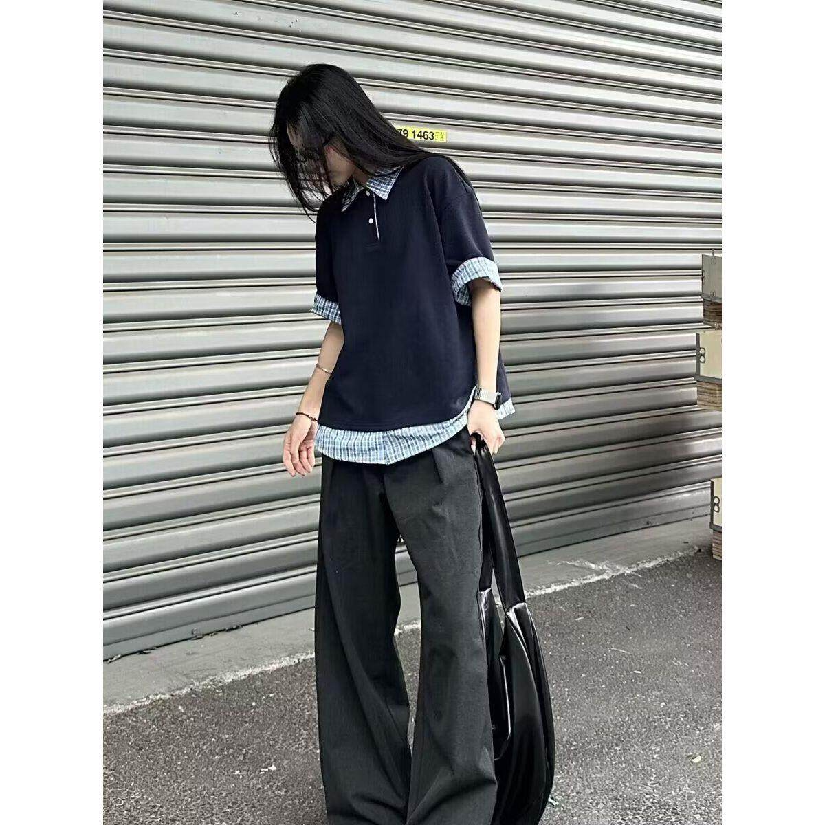 新款假两件女士polo衫短袖夏季2026新款衬衫痞帅高级感t恤男女款