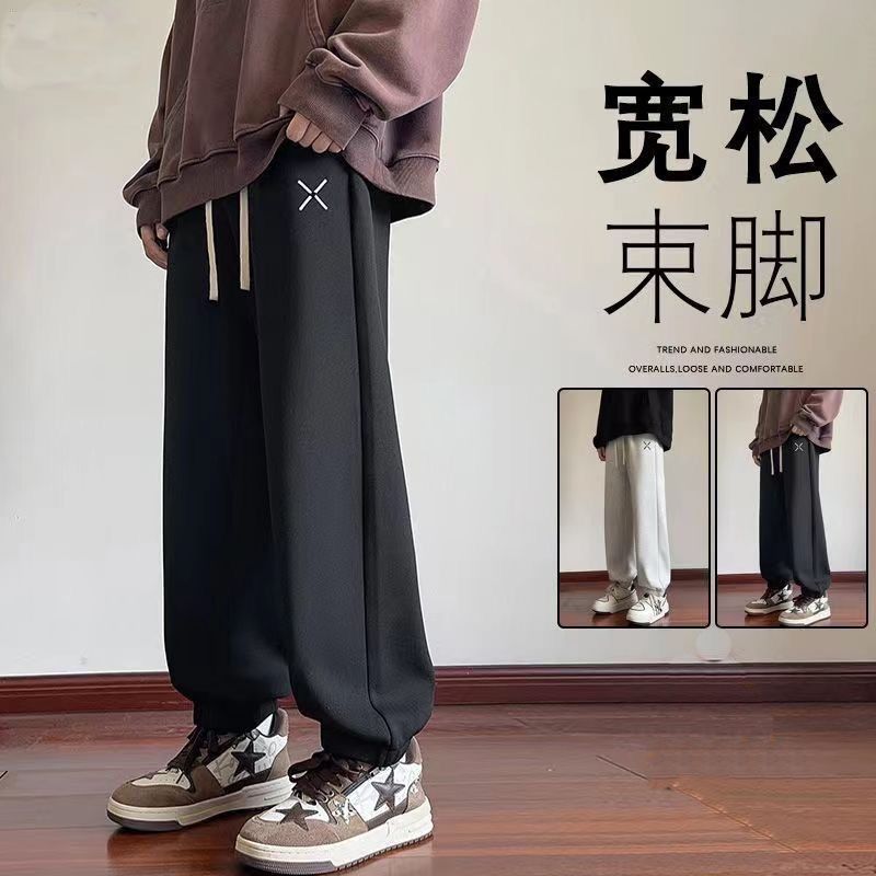 春季新款运动裤子胖男学生潮流大码束脚裤男宽松百搭显瘦休闲裤薄