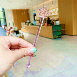 星巴克少女粉搅拌棒耐高温玻璃调酒棒引流棒星爸款樱花猫爪搅拌棒