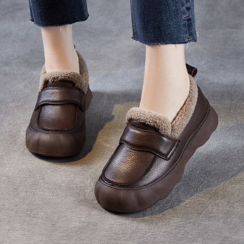 头层牛皮一脚蹬休闲保暖毛毛棉鞋