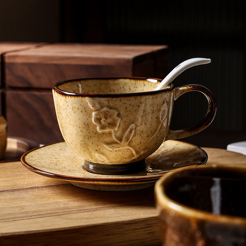 法式复古咖啡杯套装高级感家用陶瓷杯子拉花杯精致下午茶杯碟中古