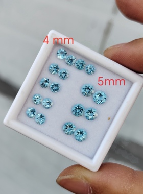 天然海蓝宝石 圆形戒面切工 4mm   5mm全净无瑕戒指耳环吊坠